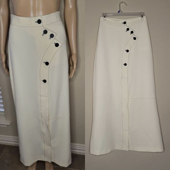 Pashmina Women's Long ivory Skirt  Buttons A-LIne Career Maxi Workwear - Picture 16 of 16